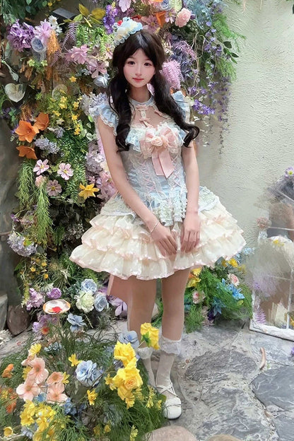 Flower Language of Eros Halter Ruffle Rose Lace-Up Ballet JSK