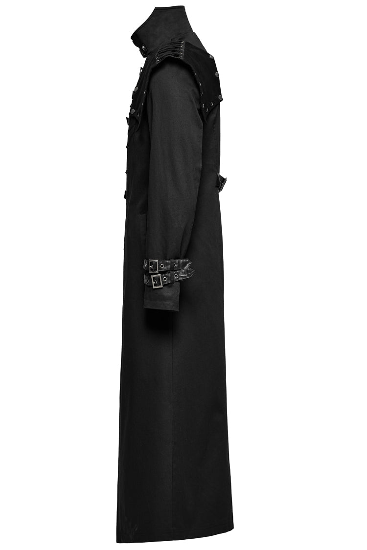 Men's Black Gothic Coat, Slim Fit with Detachable Shoulder Pads and High Collar
