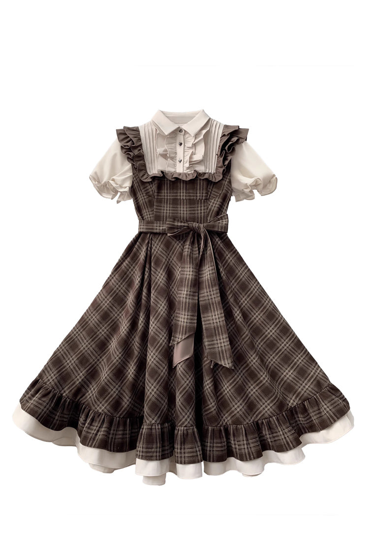Thames at Dusk Print Vintage Lolita Dress with Ruffle - Short Sleeves