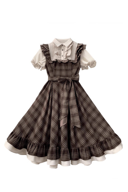 Thames at Dusk Print Vintage Lolita Dress with Ruffle - Short Sleeves