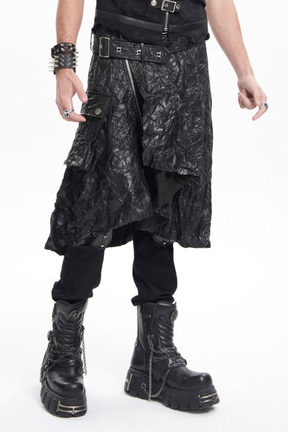 Men's Gothic Skirt with Faux Leather Buckle Rings and Eyelet Accents