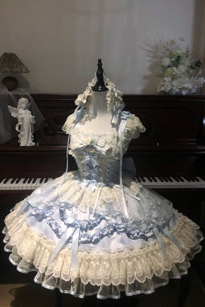 Dreaming Butterfly Jacquard Ruffle Bow Lace Princess JSK