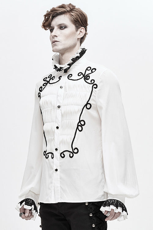 Ivory Chiffon Hand-Embroidered Gothic Blouse for Men