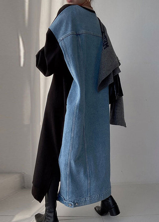 Patchwork Long Dresses Denim Oversized Natural Spring Black