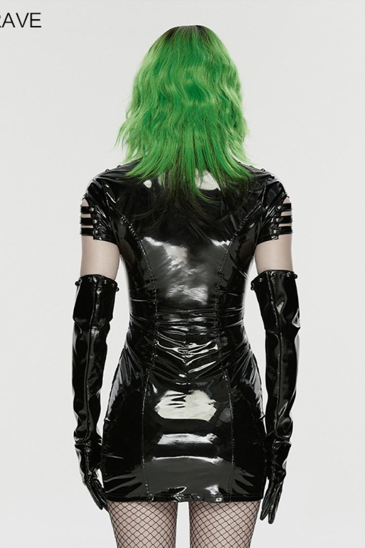 Slim Mesh Punk Dress with Lace-Up and Buckles for Women