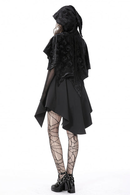 Velvet Hooded Cape with Skull Lace-Up Front