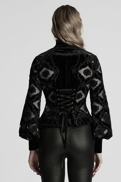 Floral Embroidery Gothic Blouse - Women's Ruffled Lace