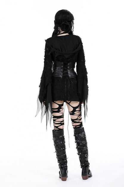 Women's Gothic Hooded Slim Dress with Evil Devil Theme and Flared Sleeves