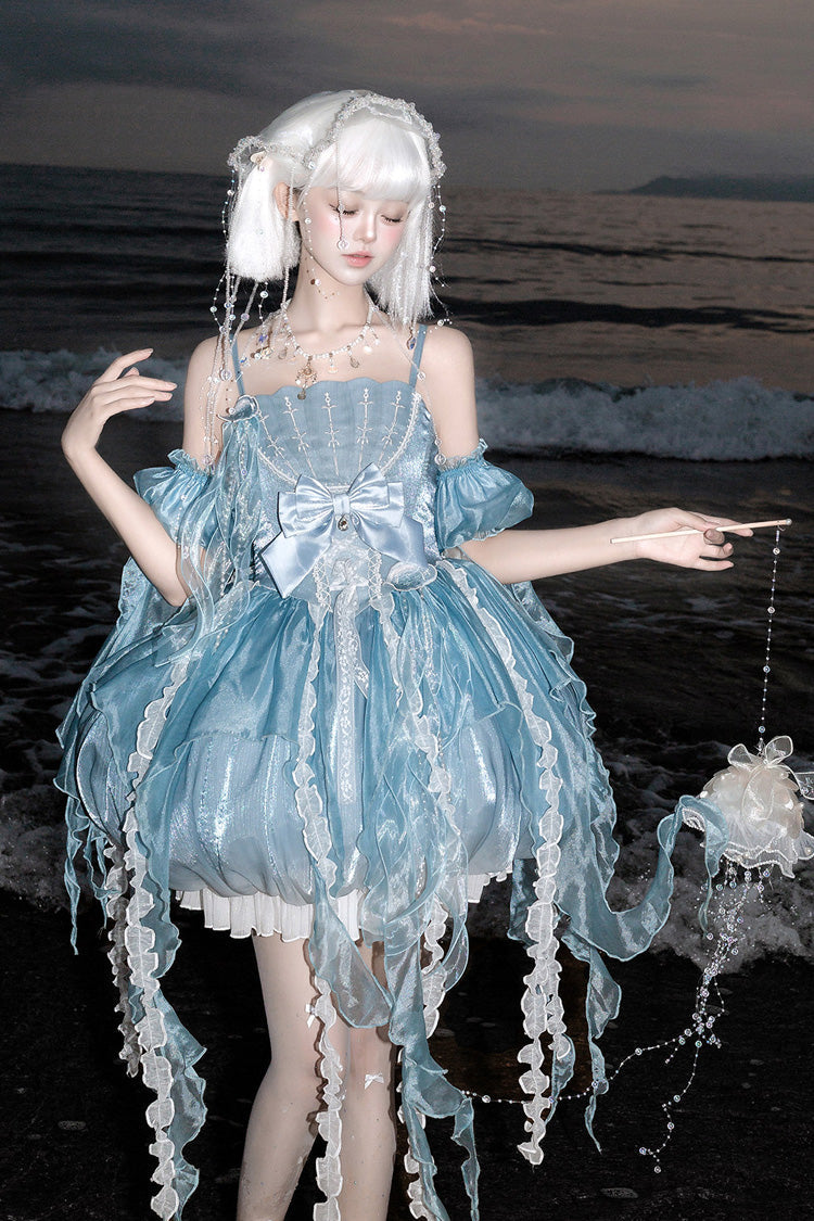 Dreamy Jellyfish Square Collar Printed Ruffled Lace JSK Set