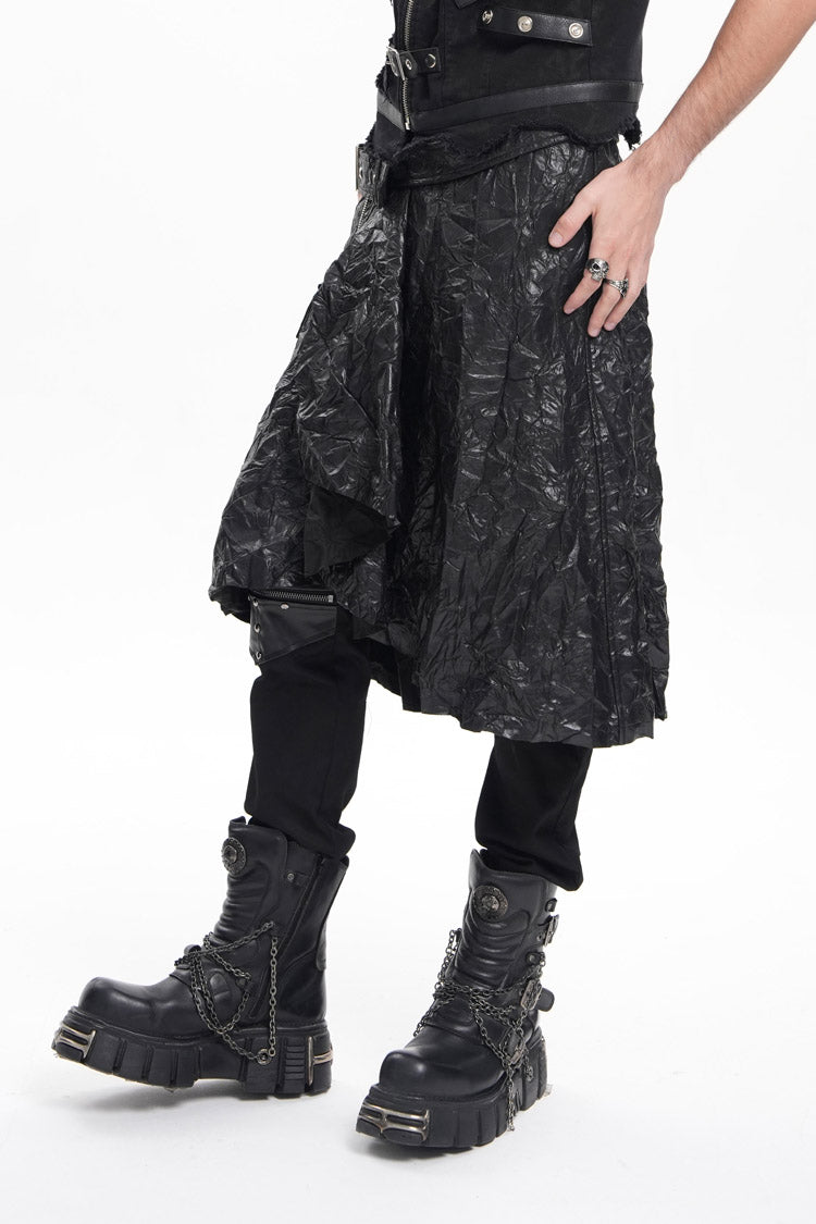 Men's Gothic Skirt with Faux Leather Buckle Rings and Eyelet Accents