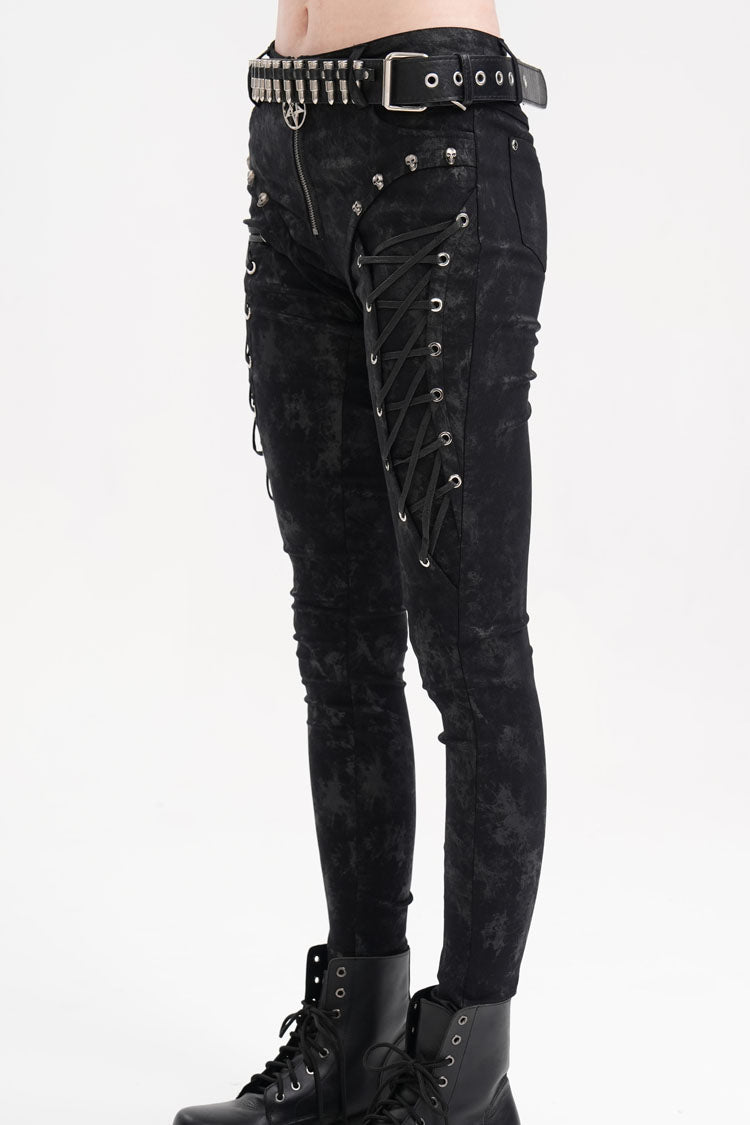 Punk Lace-Up Trousers with Skull Rivets
