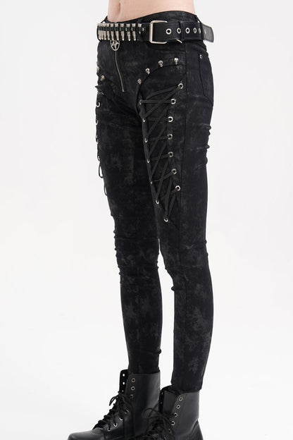 Punk Lace-Up Trousers with Skull Rivets