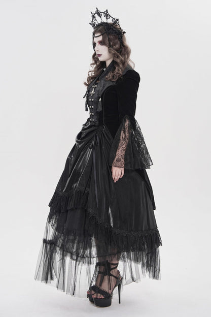 Ebony Flared-Sleeve Embroidered Lace Fitted Zip Gothic Batwing Jacket