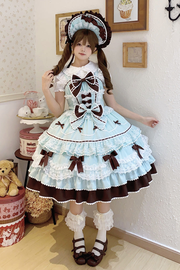 Mint Chocolate Fondant Cake Sleeveless Ruffled Bow Lace Lolita JSK