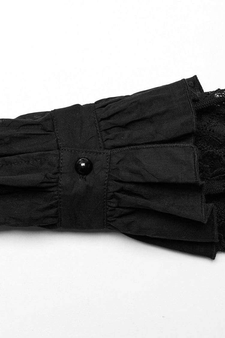 Gothic Lace Blouse with Lapel Collar and Stitched Print, Long Sleeves, Two Variants - DarkRomance