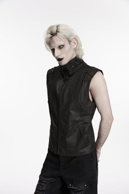 Cool Black Punk Vest for Men, Pleated with Studs and Zippers