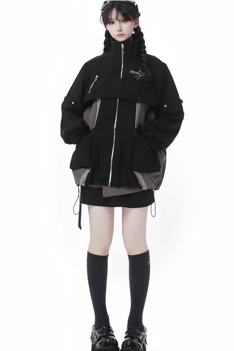 Ebony Techwear Paneled Zip Skirt & Jacket Set - Holographic Cruise