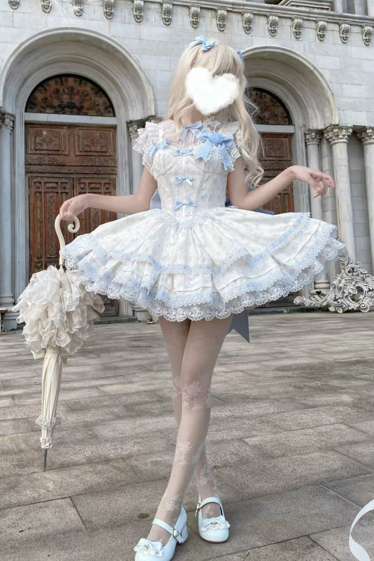 First Love Rose Print Ruffle Bow Lace Sweet Lolita JSK Set