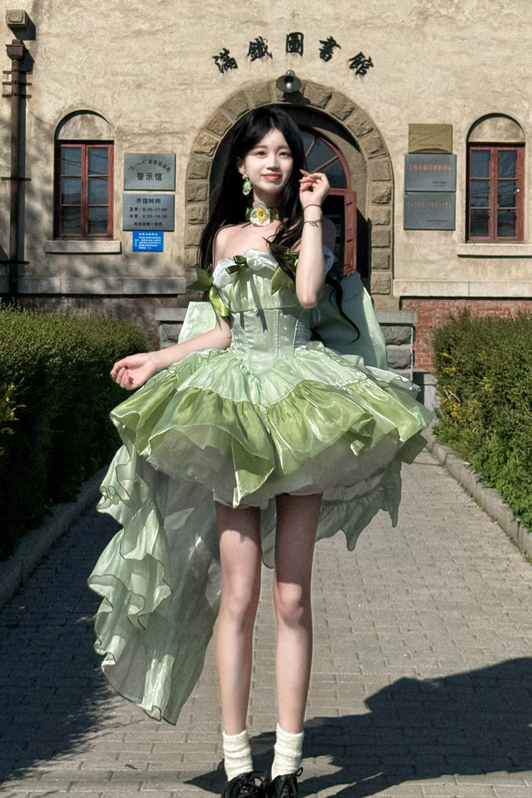 Emerald Off-Shoulder Ruffled Bow Patchwork Sweet Lolita Gown