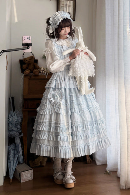 Heart In Love Ruffle Bow Sweet Lolita Jumper Dress