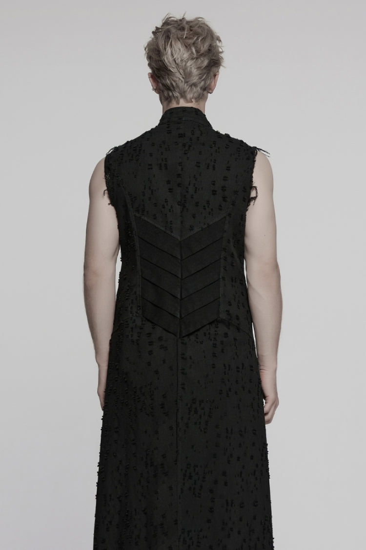 Distressed Cross Embroidery Gothic Long Vest for Men
