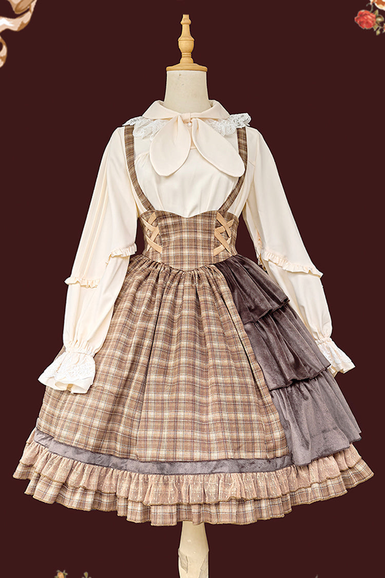 Morning Tune High Waist Asymmetric Ruffle Print Lolita Strap Dress