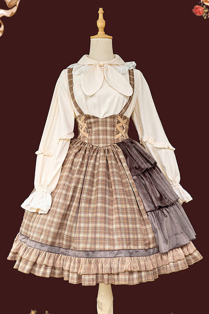 Morning Tune High Waist Asymmetric Ruffle Print Lolita Strap Dress