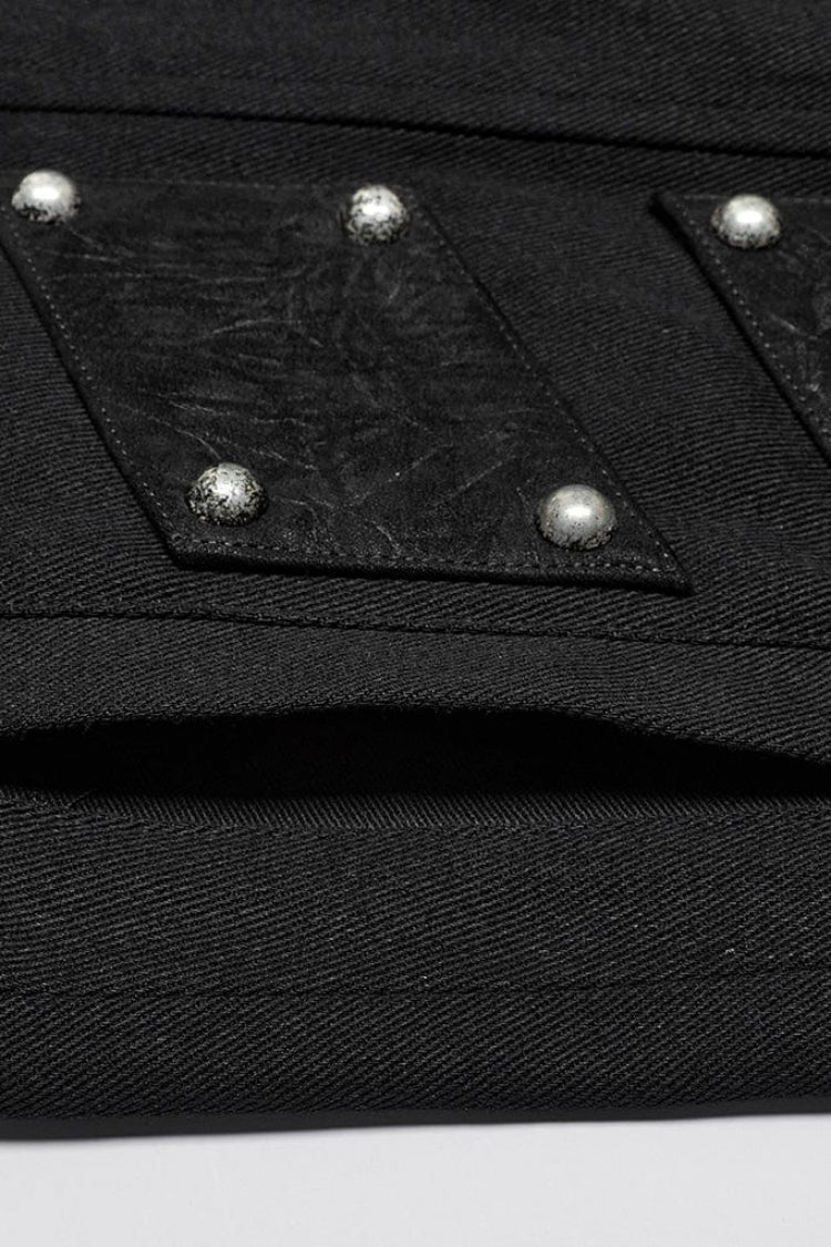 Men's Steampunk Black Vest, Sleeveless with Stitching and Buckle Details