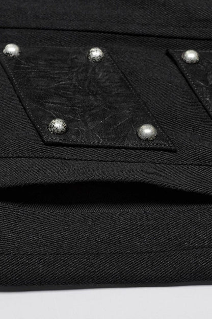 Men's Steampunk Black Vest, Sleeveless with Stitching and Buckle Details