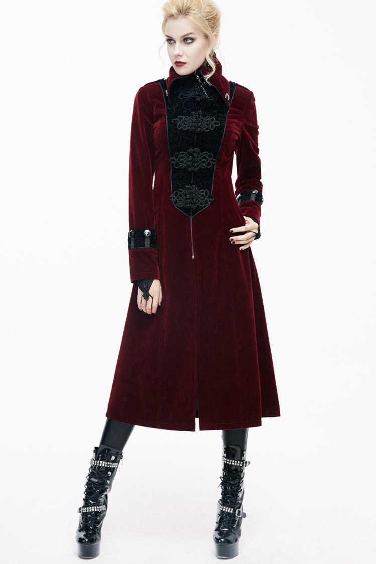 Crimson Retro High-Neck Gothic Jacket with Stand Collar