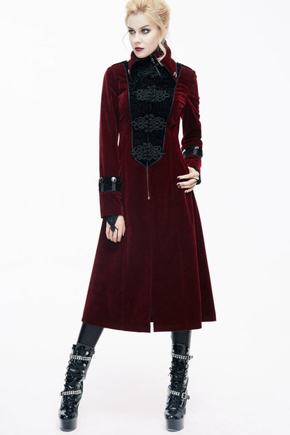Crimson Retro High-Neck Gothic Jacket with Stand Collar