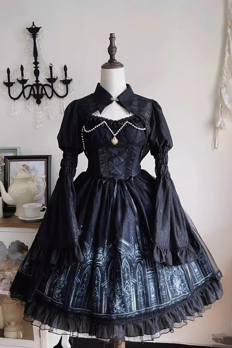 Nocturnal Church Print Ruffle JSK Gothic Dress