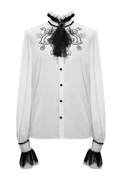 Ivory Embroidered Sheer Long-Sleeve Gothic Men's Shirt