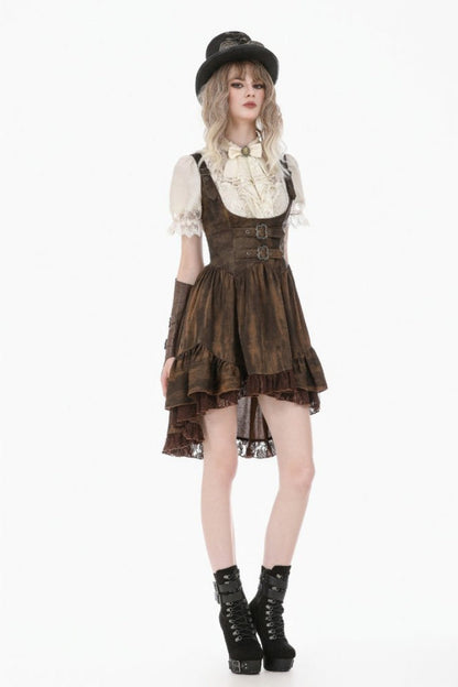 Gothic Women's Blouse with Puff Sleeves, Sheer Lace-Up & Detachable Bow