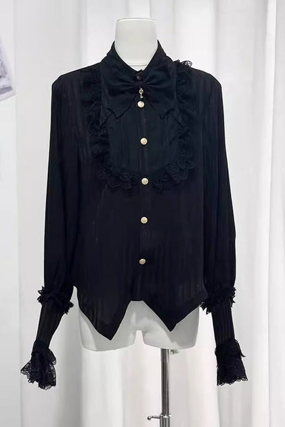 Medieval Ouji Lolita Blouse and Knee-Length Shorts Set in Black
