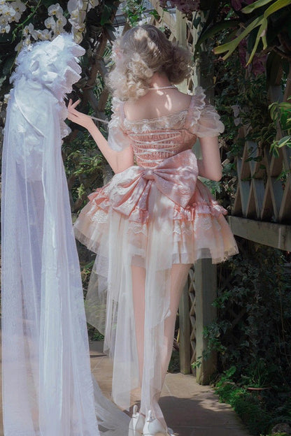 Blush Sleeveless Ruffled Lace Ballet JSK with Bow