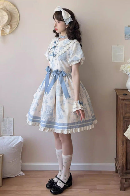 Grape Moon Almanac Short Sleeve Ruffle Bow Sweet Dress
