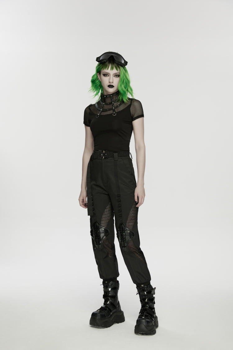 Punk T-Shirt with Rivets and Eyelets for Women
