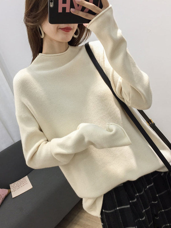 Casual Purple Half Turtleneck Long Sleeve Sweater AN1049