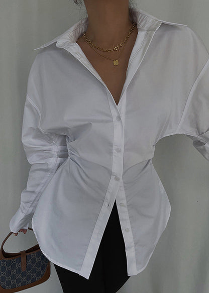 Casual Blouse Cinched Cotton White Spring Tops