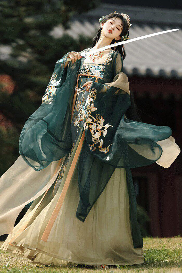 Emerald High Waist Embroidered Classic Luxurious Hanfu Outfit