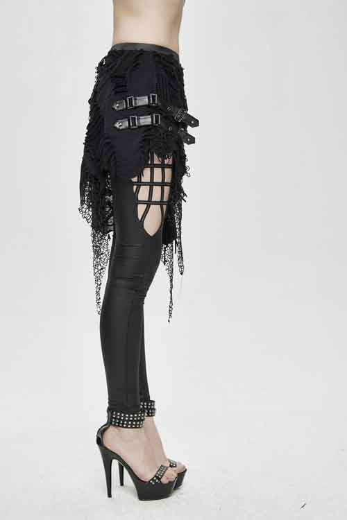 Women's Pants and Sexy Leggings with Ripped Skirt Faux Two-Piece Look