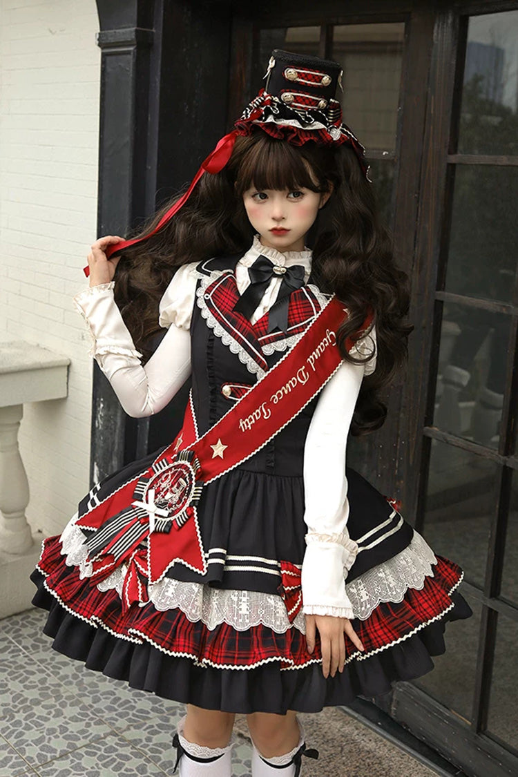 Ebony V-Neck Printed Tiered Bow Collegiate JSK - Honor Guard Gala