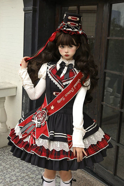 Ebony V-Neck Printed Tiered Bow Collegiate JSK - Honor Guard Gala