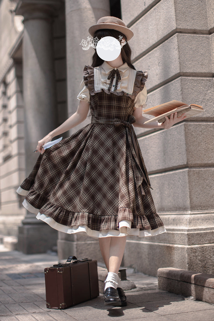 Thames at Dusk Print Vintage Lolita Dress with Ruffle - Short Sleeves