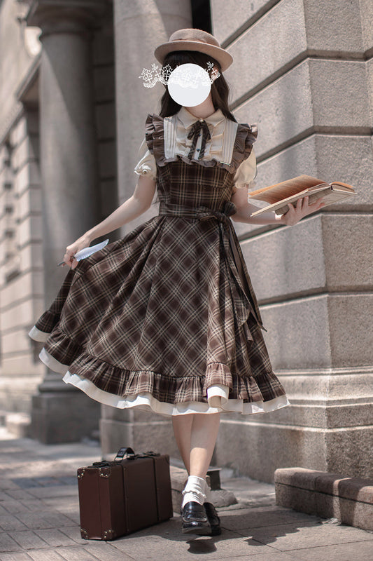 Thames at Dusk Print Vintage Lolita Dress with Ruffle - Short Sleeves