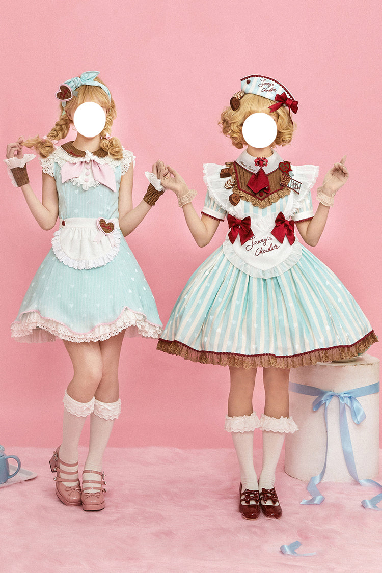Emerald Jenny's Chocolate Striped Ruffle Bow Short-Sleeve Dress