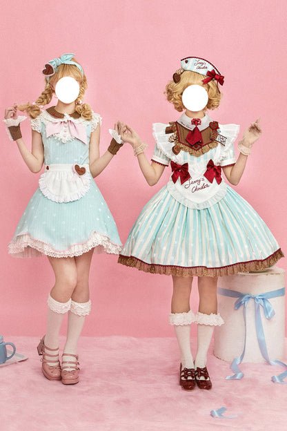Emerald Jenny's Chocolate Striped Ruffle Bow Short-Sleeve Dress