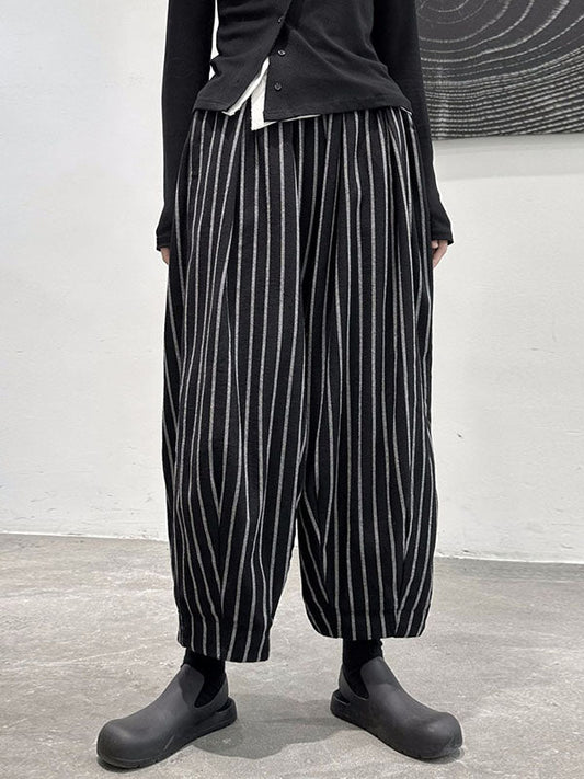 Split-Joint Harem Cool Pants Striped High-Waisted Pattern