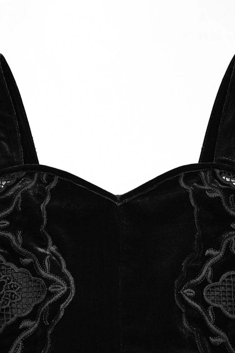 No-Sleeve Floral Embroidered Fishtail Gothic Slip Dress